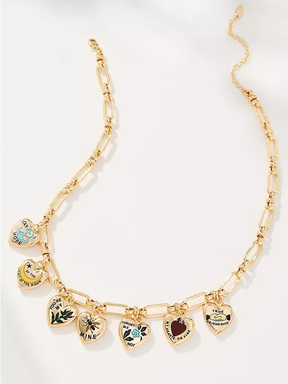 ANTHROPOLOGIE Heart Charm Link Necklace